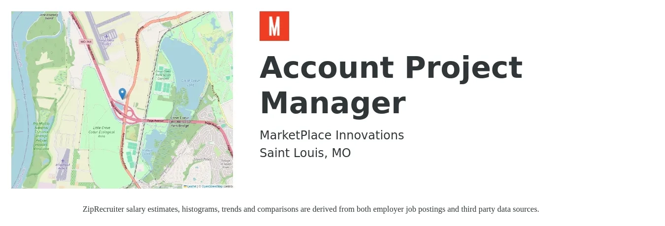 MarketPlace Innovations job posting for a Account Project Manager in Saint Louis, MO with a salary of $50,300 to $70,800 Yearly with a map of Saint Louis location.