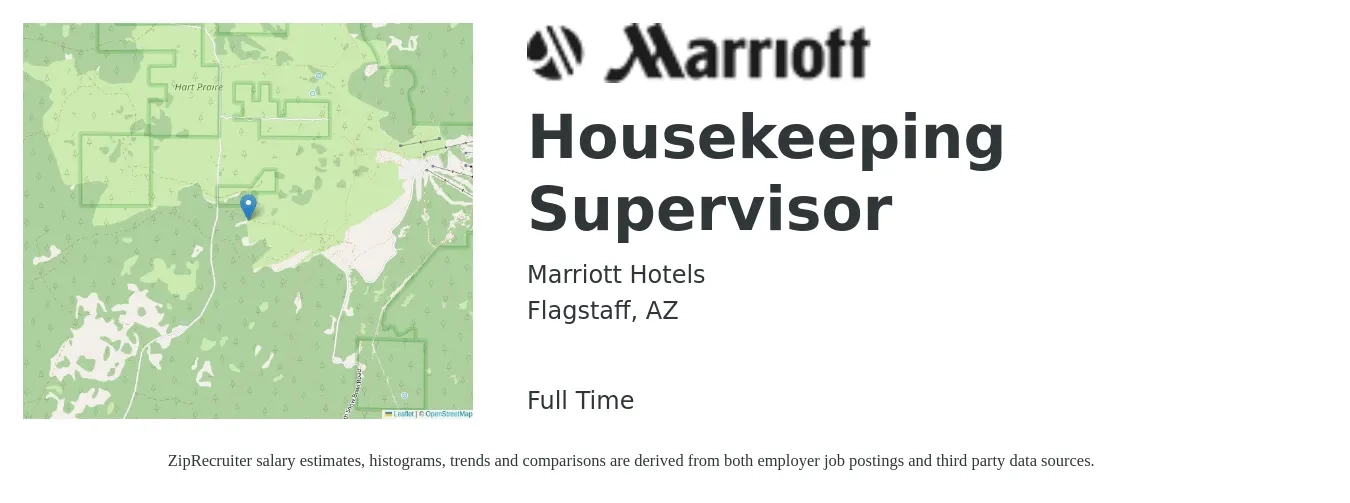 Marriott Hotels job posting for a Housekeeping Supervisor in Flagstaff, AZ with a salary of $16 to $23 Hourly with a map of Flagstaff location.
