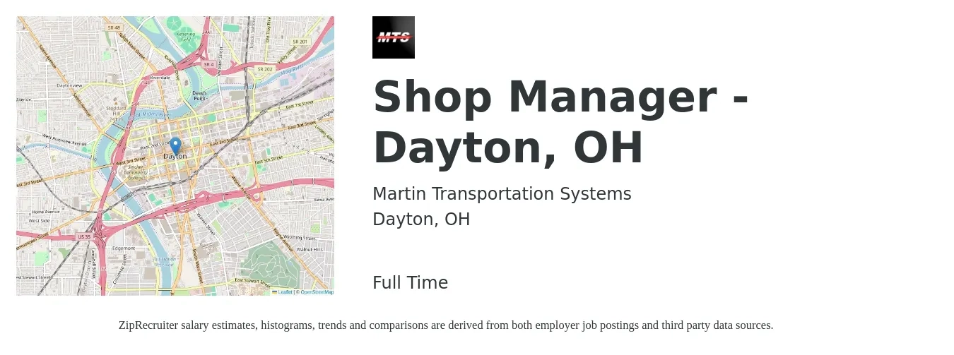 Martin Transportation Systems job posting for a Shop Manager - Dayton, OH in Dayton, OH with a salary of $25,000 Monthly with a map of Dayton location.