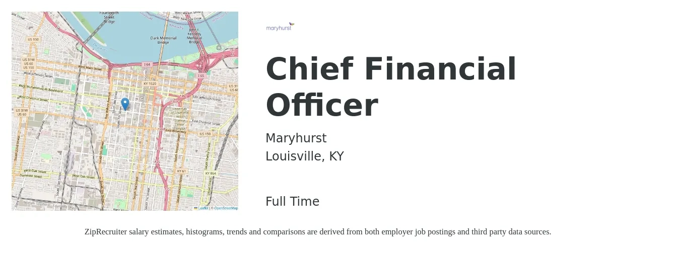 Maryhurst job posting for a Chief Financial Officer in Louisville, KY with a salary of $48 to $60 Hourly with a map of Louisville location.