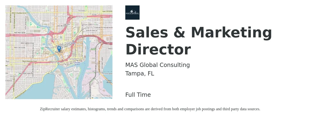 MAS Global Consulting job posting for a Sales & Marketing Director in Tampa, FL with a salary of $60,000 to $108,200 Yearly with a map of Tampa location.