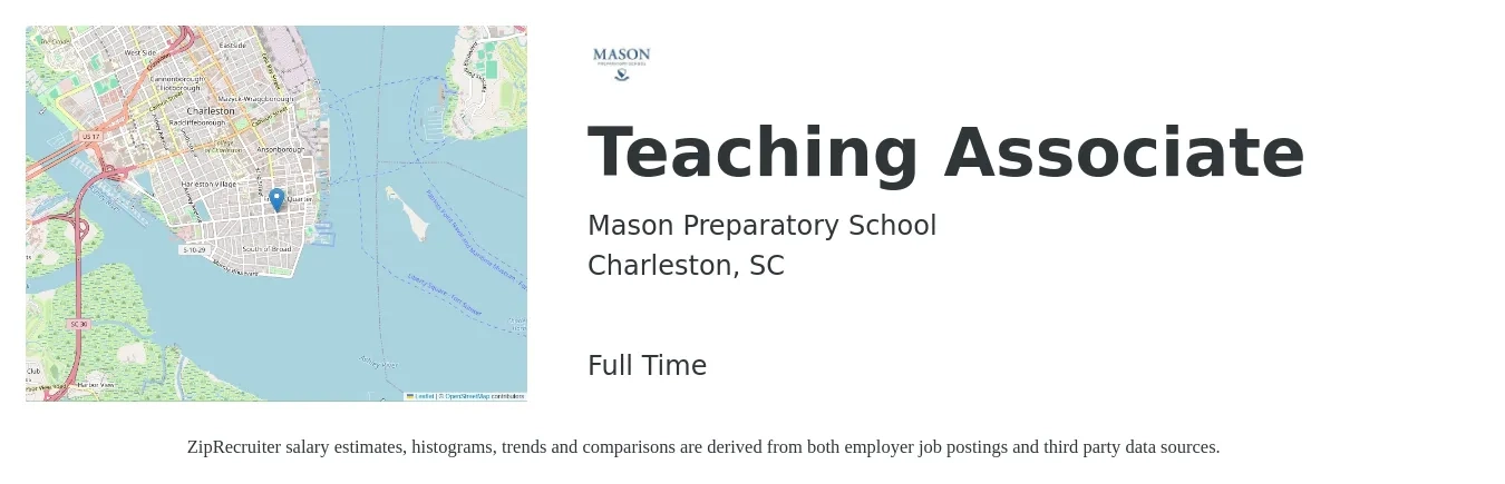 Mason Preparatory School job posting for a Teaching Associate in Charleston, SC with a salary of $16 to $24 Hourly with a map of Charleston location.