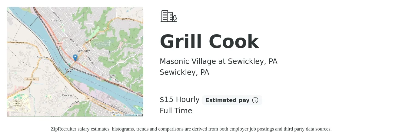 Masonic Village at Sewickley, PA job posting for a Grill Cook in Sewickley, PA with a salary of $16 Hourly with a map of Sewickley location.