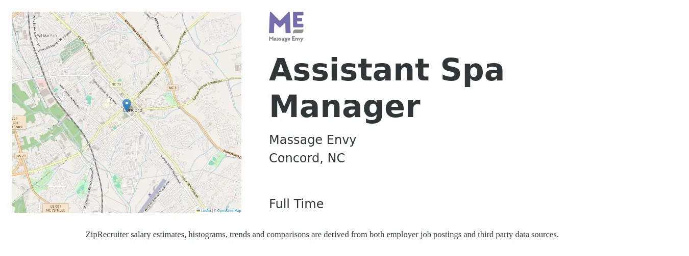 Massage Envy job posting for a Assistant Spa Manager in Concord, NC with a salary of $14 to $17 Hourly with a map of Concord location.
