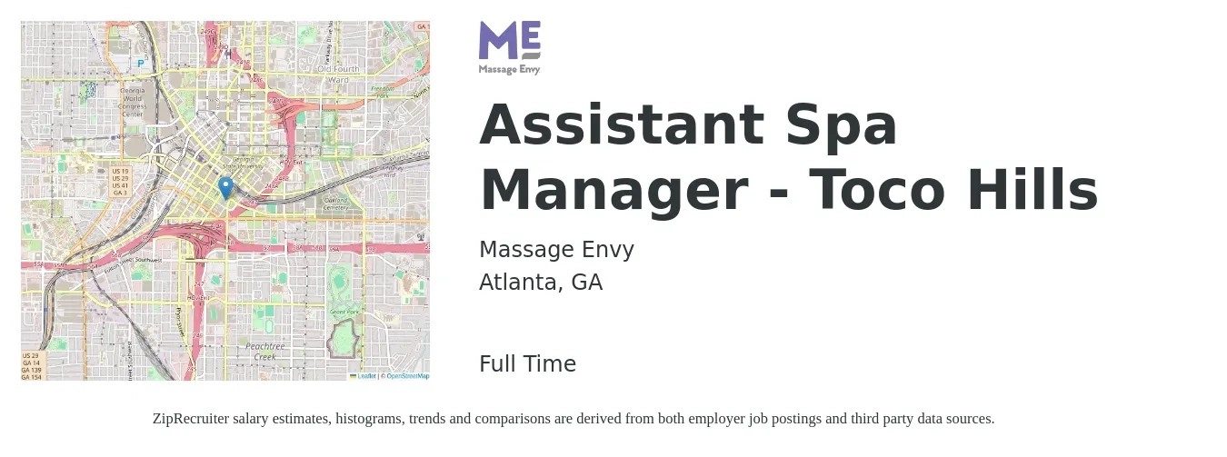 Massage Envy job posting for a Assistant Spa Manager - Toco Hills in Atlanta, GA with a salary of $16 to $22 Hourly with a map of Atlanta location.