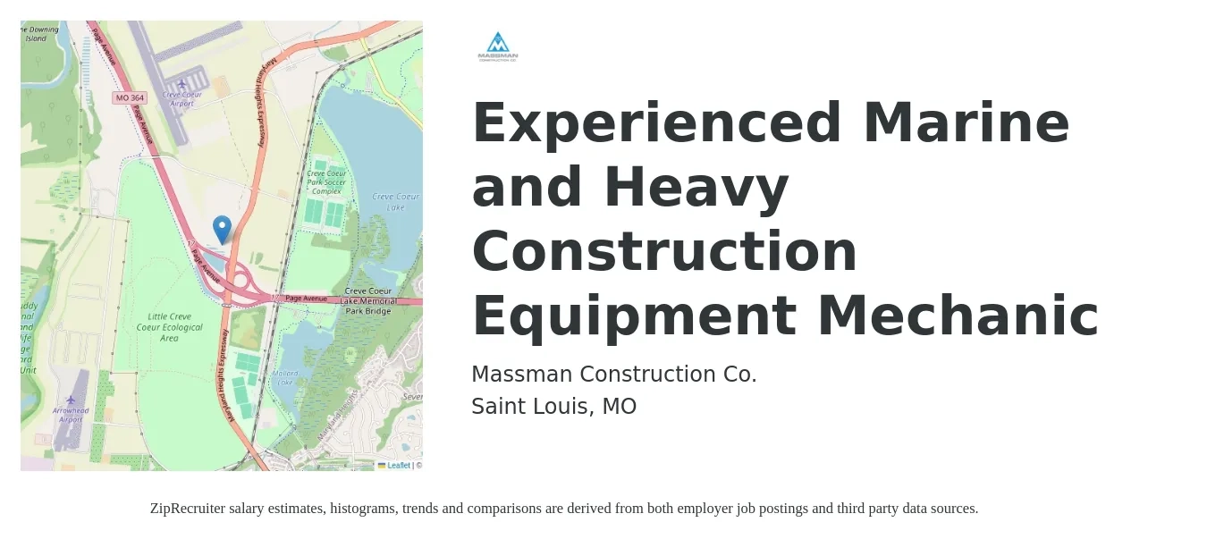 Massman Construction Co. job posting for a Experienced Marine and Heavy Construction Equipment Mechanic in Saint Louis, MO with a salary of $24 to $32 Hourly with a map of Saint Louis location.