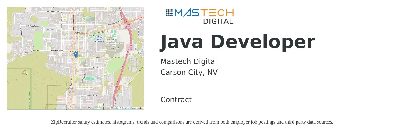 Mastech Digital job posting for a Java Developer in Carson City, NV with a salary of $50 to $65 Hourly with a map of Carson City location.