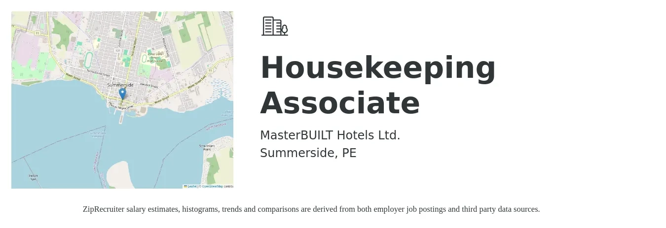 MasterBUILT Hotels Ltd. job posting for a Housekeeping Associate in Summerside, PE with a map of Summerside location.