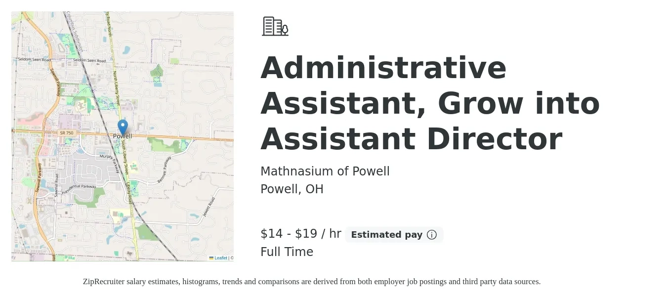 Mathnasium of Powell job posting for a Administrative Assistant, Grow into Assistant Director in Powell, OH with a salary of $15 to $20 Hourly with a map of Powell location.