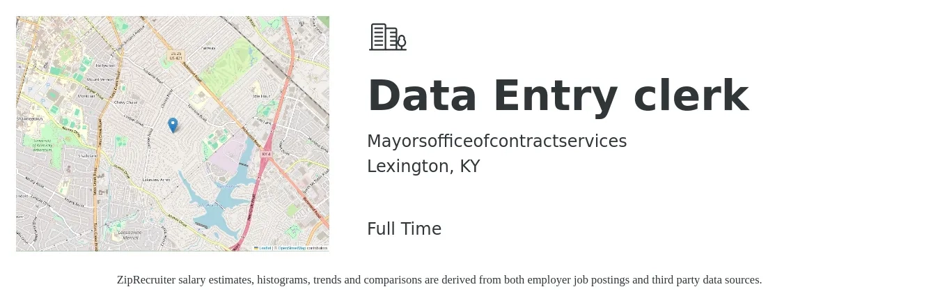 Mayorsofficeofcontractservices job posting for a Data Entry clerk in Lexington, KY with a salary of $17 to $22 Hourly with a map of Lexington location.