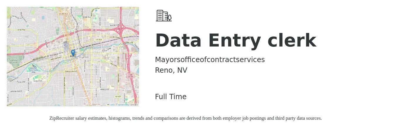 Mayorsofficeofcontractservices job posting for a Data Entry clerk in Reno, NV with a salary of $17 to $23 Hourly with a map of Reno location.