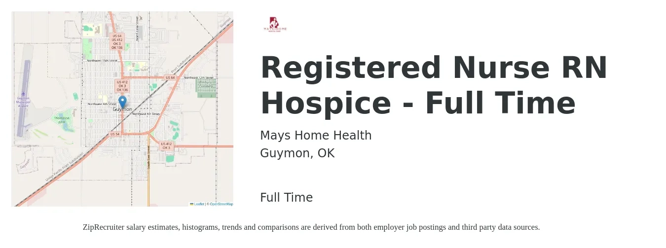 Mays Home Health job posting for a Registered Nurse RN Hospice - Full Time in Guymon, OK with a salary of $28 to $43 Hourly with a map of Guymon location.