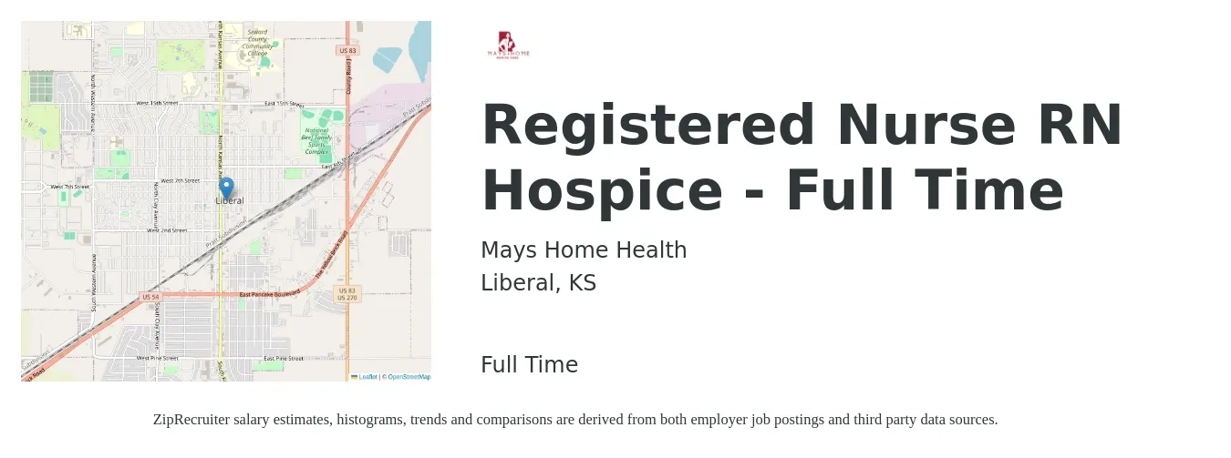 Mays Home Health job posting for a Registered Nurse RN Hospice - Full Time in Liberal, KS with a salary of $34 to $52 Hourly with a map of Liberal location.