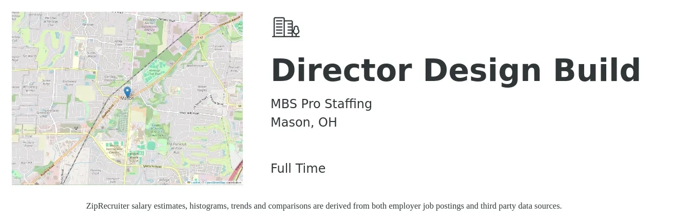 MBS Pro Staffing job posting for a Director Design Build in Mason, OH with a salary of $103,000 to $153,300 Yearly with a map of Mason location.