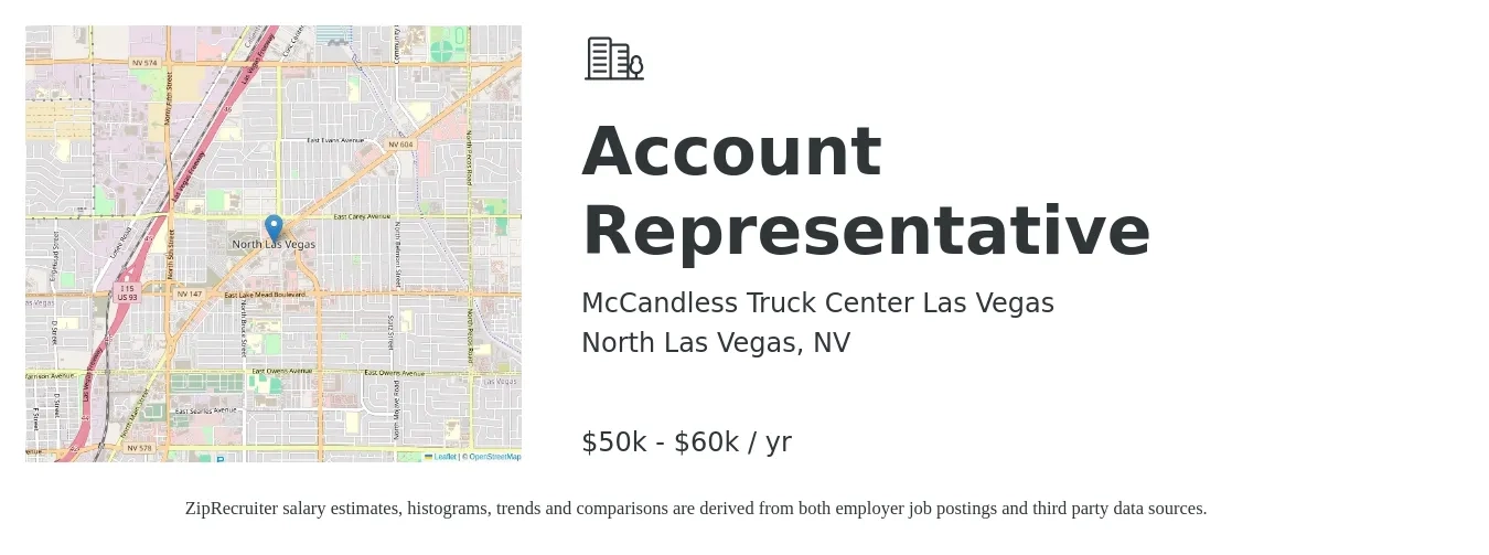 McCandless Truck Center Las Vegas job posting for a Account Representative in North Las Vegas, NV with a salary of $50,000 to $60,000 Yearly with a map of North Las Vegas location.