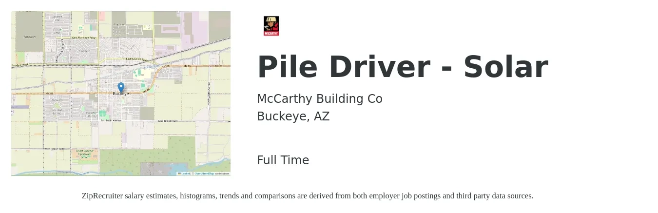 McCarthy Building Co job posting for a Pile Driver - Solar in Buckeye, AZ with a salary of $17 to $28 Hourly with a map of Buckeye location.