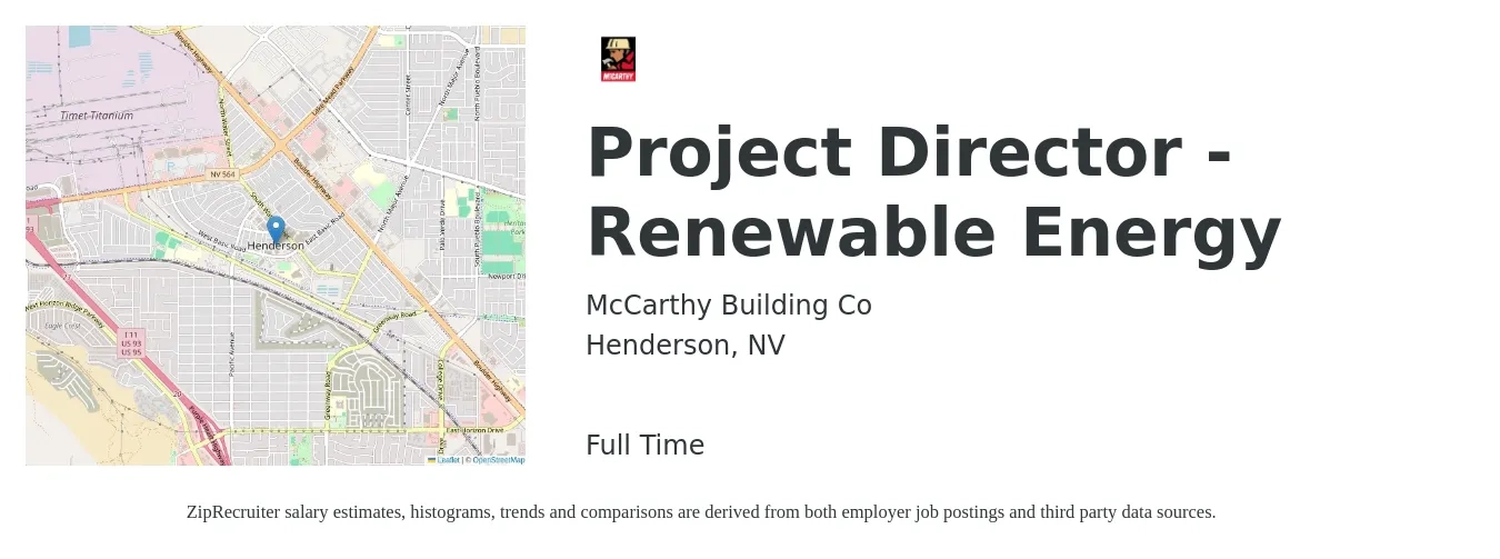 McCarthy Building Co job posting for a Project Director - Renewable Energy in Henderson, NV with a salary of $66,900 to $130,600 Yearly with a map of Henderson location.