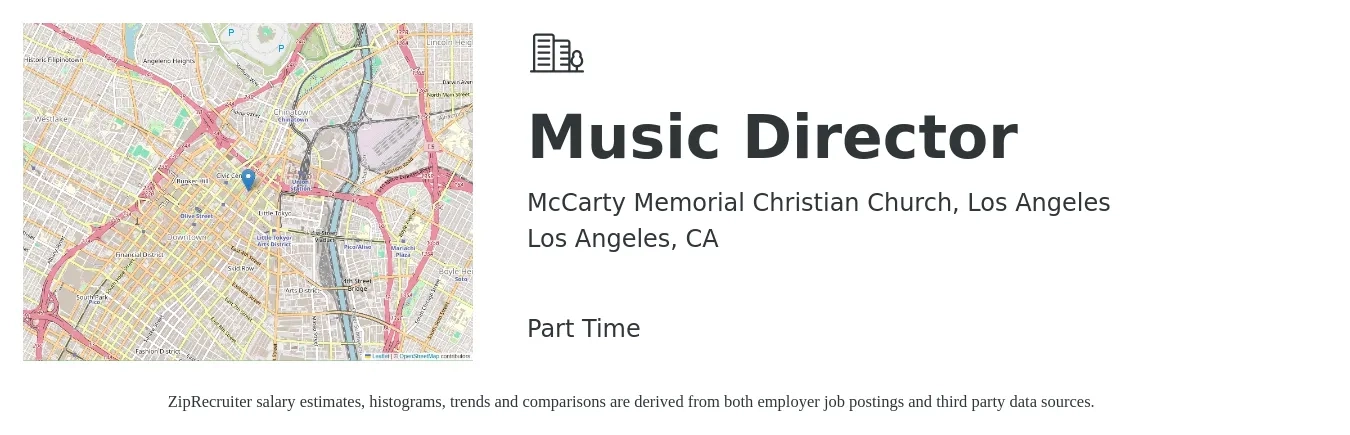 McCarty Memorial Christian Church, Los Angeles job posting for a Music Director in Los Angeles, CA with a salary of $100 to $500 Weekly with a map of Los Angeles location.