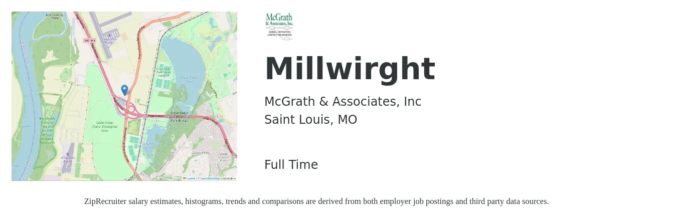 McGrath & Associates, Inc job posting for a Millwirght in Saint Louis, MO with a map of Saint Louis location.