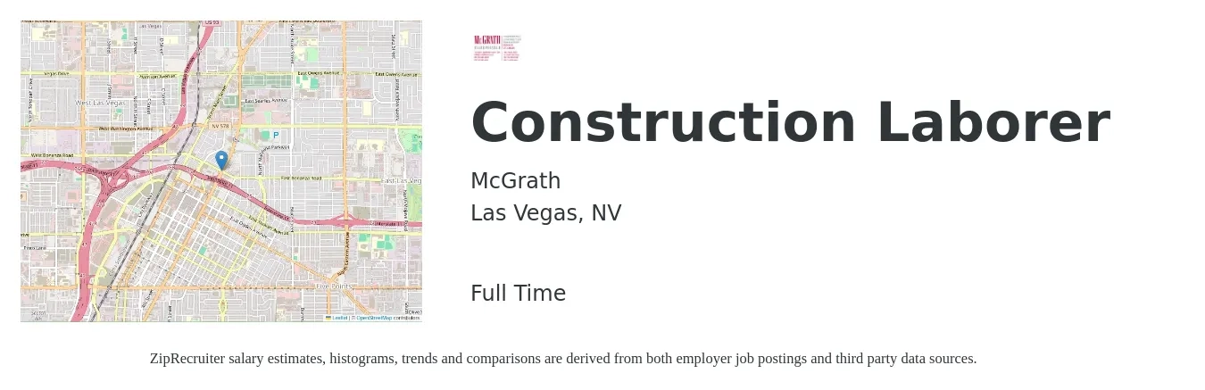 McGrath job posting for a Construction Laborer in Las Vegas, NV with a salary of $17 to $22 Hourly with a map of Las Vegas location.