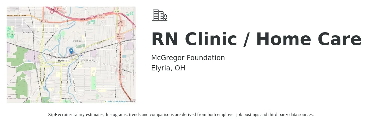 McGregor Foundation job posting for a RN Clinic / Home Care in Elyria, OH with a salary of $32 to $49 Hourly with a map of Elyria location.