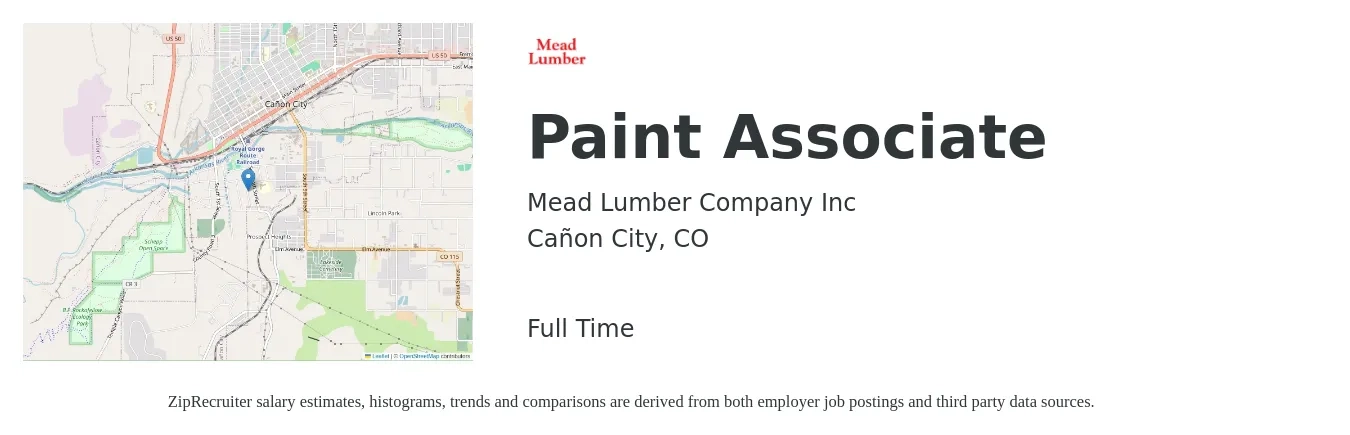 Mead Lumber Company Inc job posting for a Paint Associate in Cañon City, CO with a salary of $14 to $19 Hourly with a map of Cañon City location.