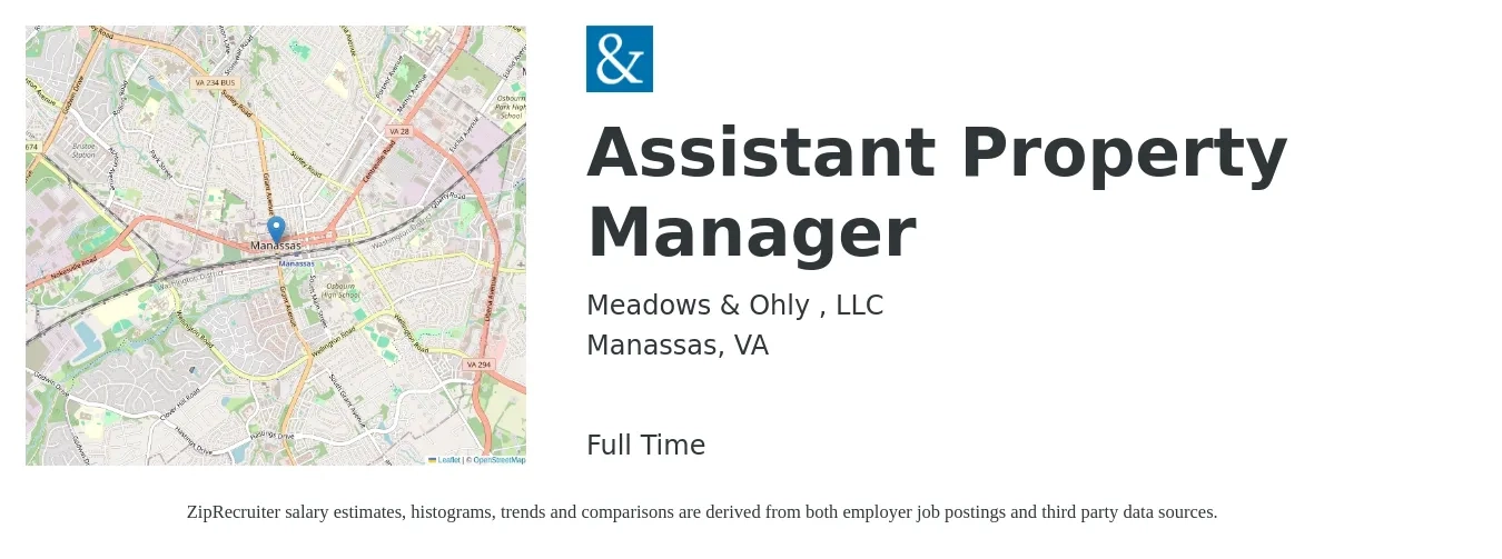 Meadows & Ohly , LLC job posting for a Assistant Property Manager in Manassas, VA with a salary of $18 to $25 Hourly with a map of Manassas location.