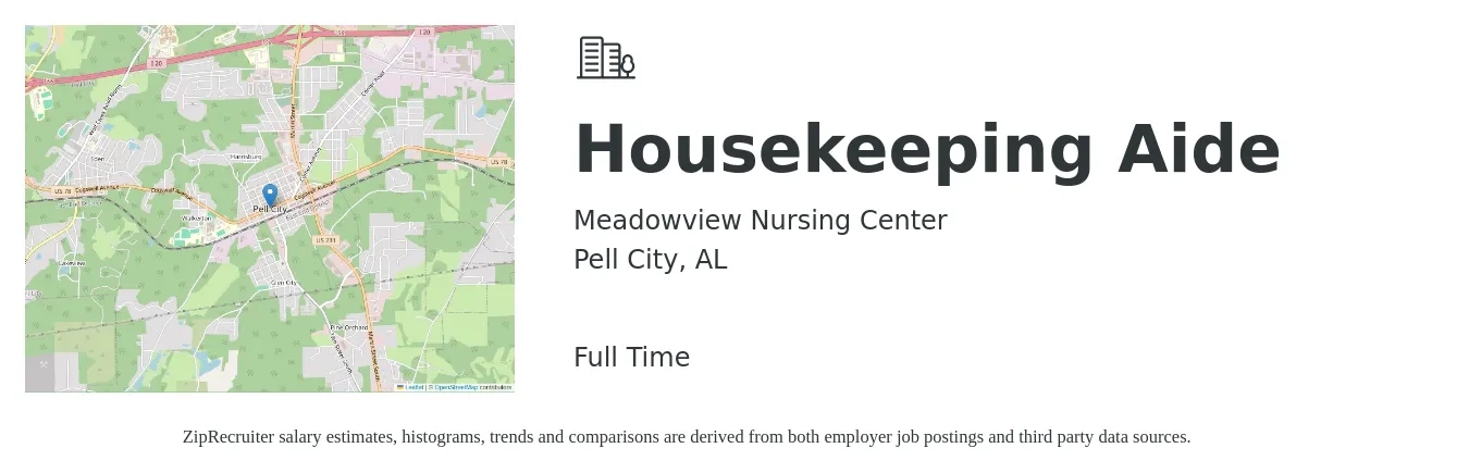 Meadowview Nursing Center job posting for a Housekeeping Aide in Pell City, AL with a salary of $14 to $16 Hourly with a map of Pell City location.