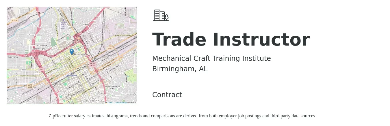 Mechanical Craft Training Institute job posting for a Trade Instructor in Birmingham, AL with a salary of $24 to $30 Hourly with a map of Birmingham location.