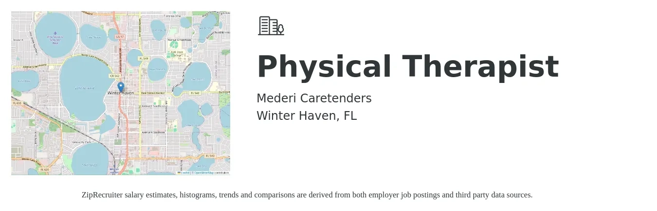 Mederi Caretenders job posting for a Physical Therapist in Winter Haven, FL with a salary of $63,000 Yearly with a map of Winter Haven location.