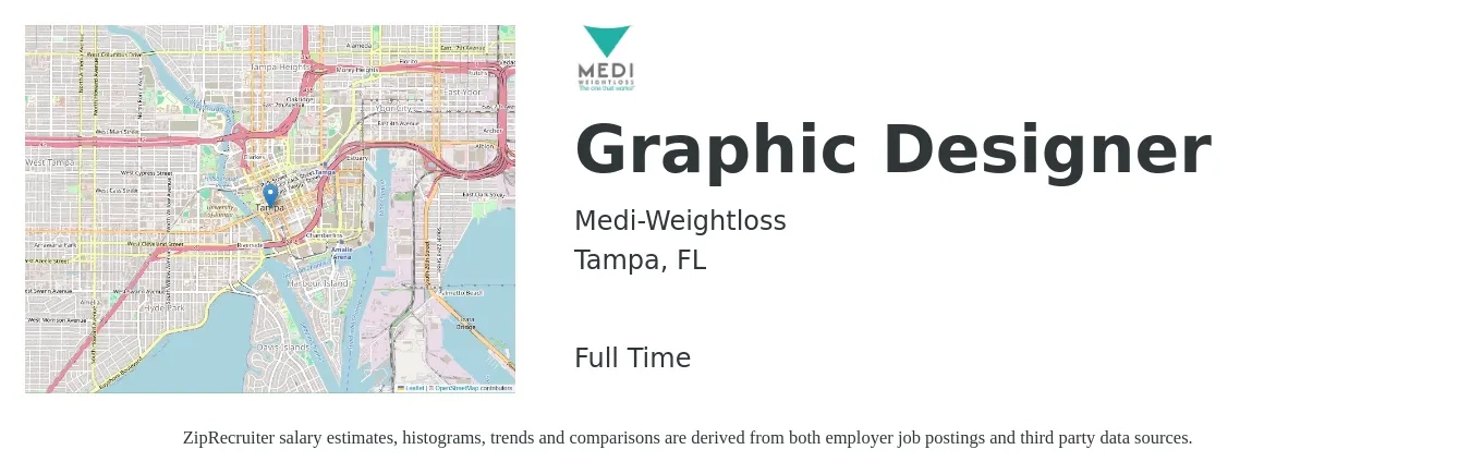 Medi-Weightloss job posting for a Graphic Designer in Tampa, FL with a salary of $20 to $31 Hourly with a map of Tampa location.