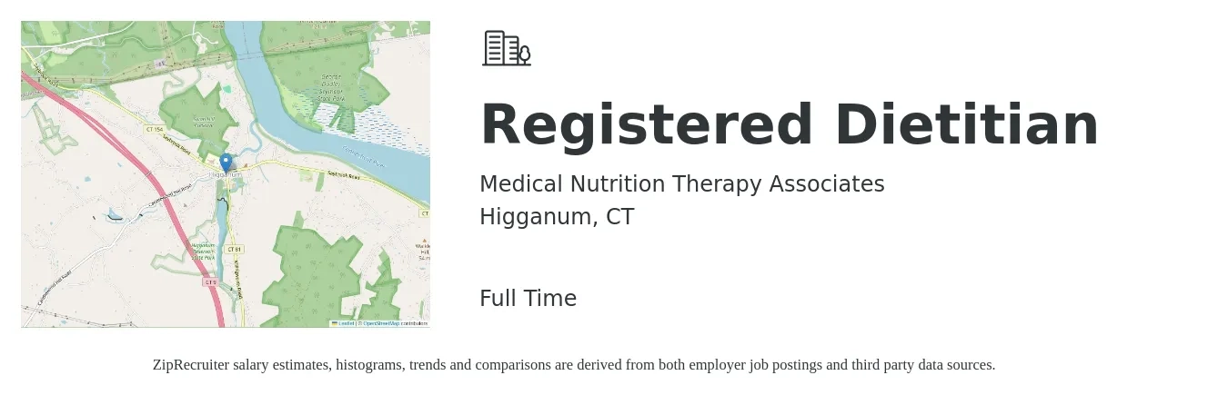 Medical Nutrition Therapy Associates job posting for a Registered Dietitian in Higganum, CT with a salary of $32 to $38 Hourly with a map of Higganum location.