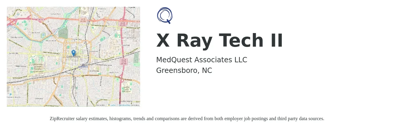 MedQuest Associates LLC job posting for a X Ray Tech II in Greensboro, NC with a salary of $1,750 to $2,520 Weekly with a map of Greensboro location.