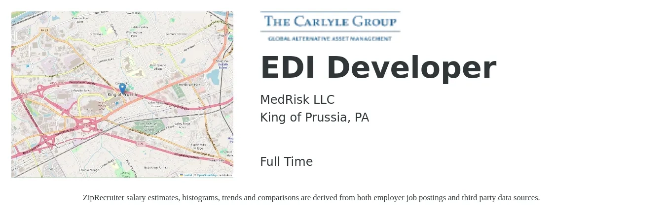 MedRisk LLC job posting for a EDI Developer in King of Prussia, PA with a salary of $44 to $59 Hourly with a map of King of Prussia location.