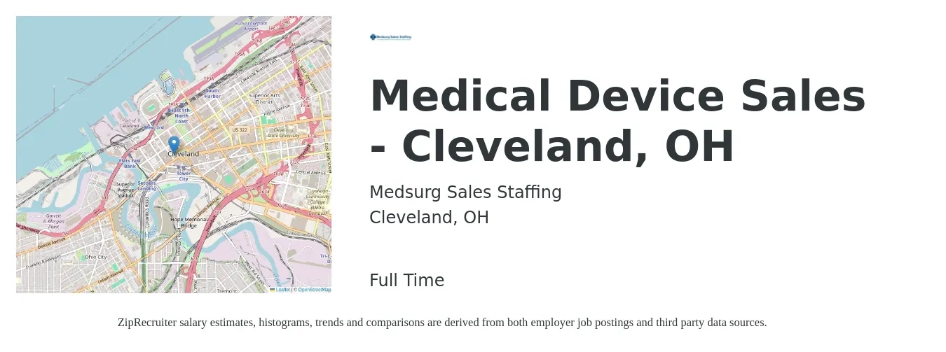 Medsurg Sales Staffing job posting for a Medical Device Sales - Cleveland, OH in Cleveland, OH with a salary of $53,300 Yearly with a map of Cleveland location.