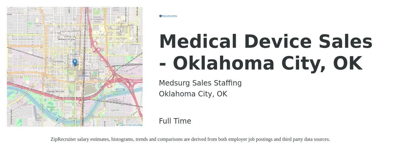 Medsurg Sales Staffing job posting for a Medical Device Sales - Oklahoma City, OK in Oklahoma City, OK with a salary of $51,100 Yearly with a map of Oklahoma City location.