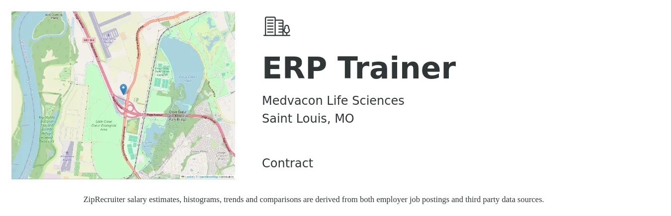 Medvacon Life Sciences job posting for a ERP Trainer in Saint Louis, MO with a map of Saint Louis location.