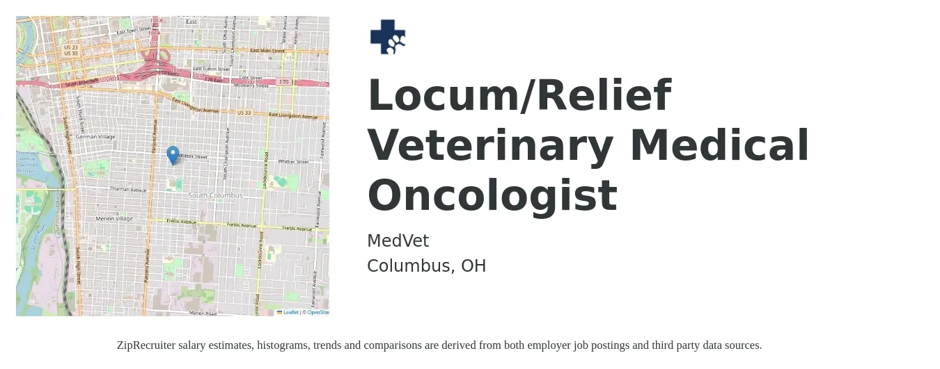 MedVet job posting for a Locum/Relief Veterinary Medical Oncologist in Columbus, OH with a salary of $193 Hourly with a map of Columbus location.