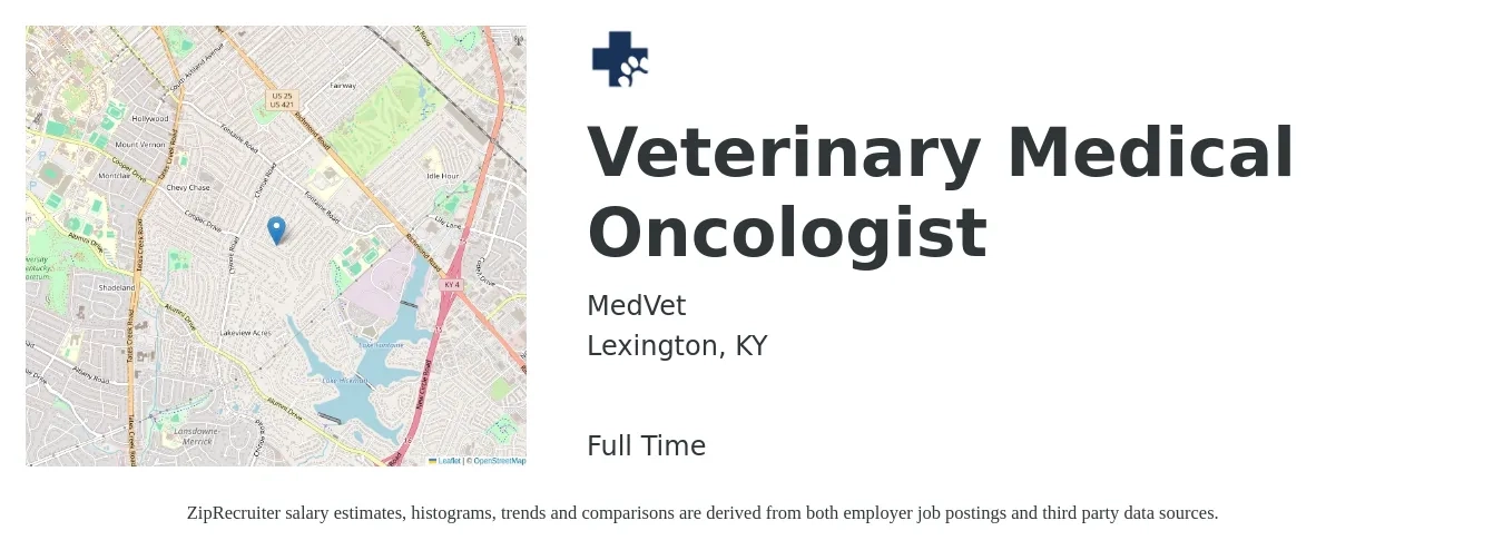 MedVet job posting for a Veterinary Medical Oncologist in Lexington, KY with a salary of $175 Hourly with a map of Lexington location.