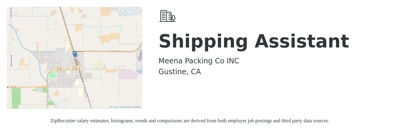 Meena Packing Co INC job posting for a Shipping Assistant in Gustine, CA with a salary of $18 to $23 Hourly with a map of Gustine location.