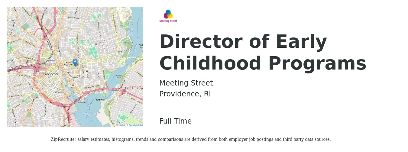 Meeting Street job posting for a Director of Early Childhood Programs in Providence, RI with a salary of $20 to $33 Hourly with a map of Providence location.