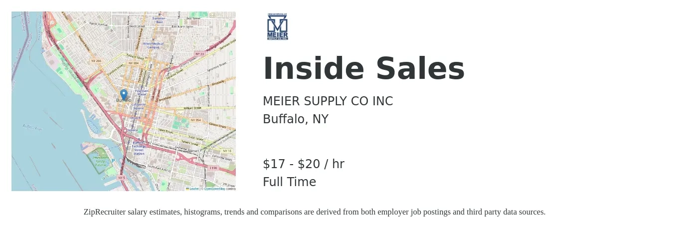 MEIER SUPPLY CO INC job posting for a Inside Sales in Buffalo, NY with a salary of $18 to $21 Hourly with a map of Buffalo location.