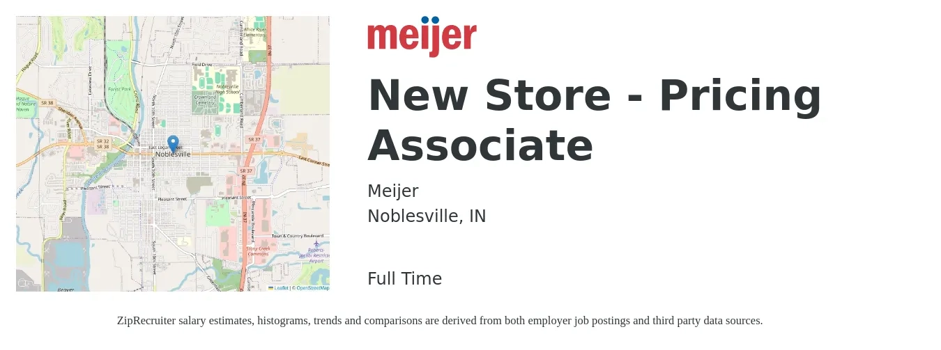 Meijer job posting for a New Store - Pricing Associate in Noblesville, IN with a salary of $11 to $20 Hourly with a map of Noblesville location.