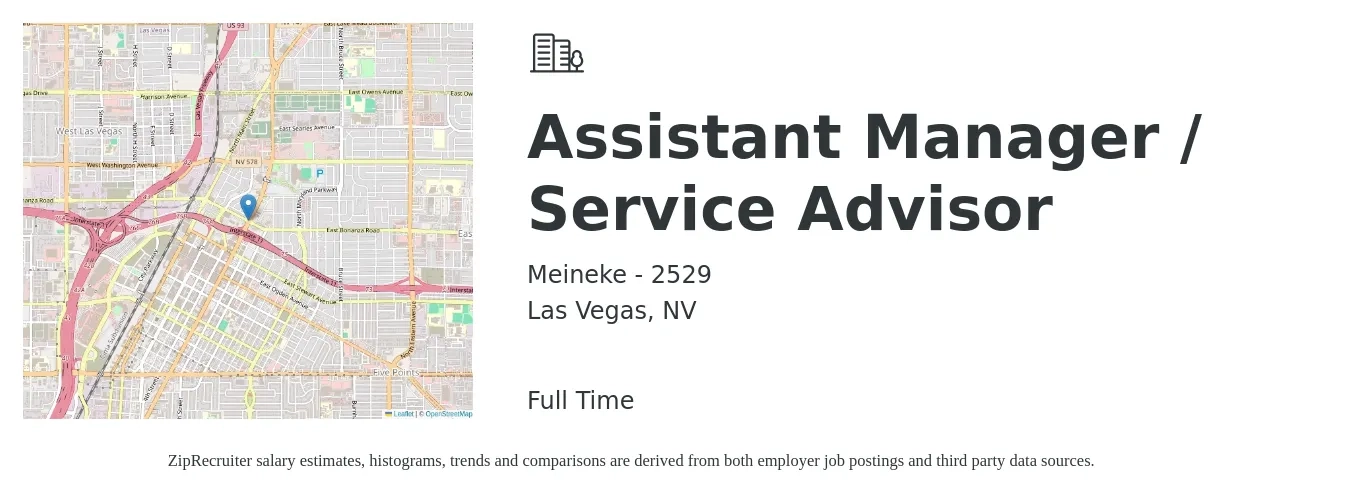 Meineke - 2529 job posting for a Assistant Manager / Service Advisor in Las Vegas, NV with a salary of $1,100 Weekly with a map of Las Vegas location.