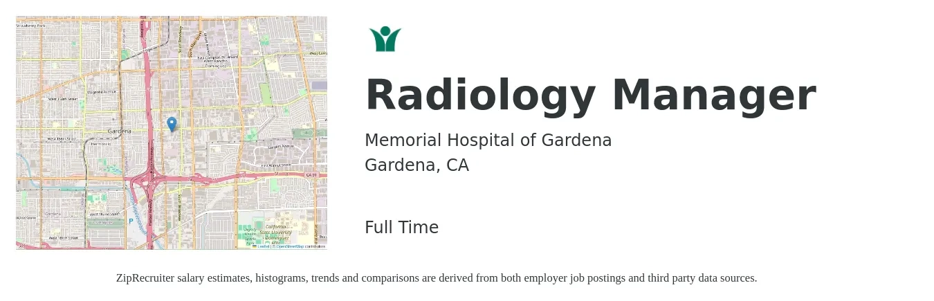 Memorial Hospital of Gardena job posting for a Radiology Manager in Gardena, CA with a salary of $37 to $51 Hourly with a map of Gardena location.
