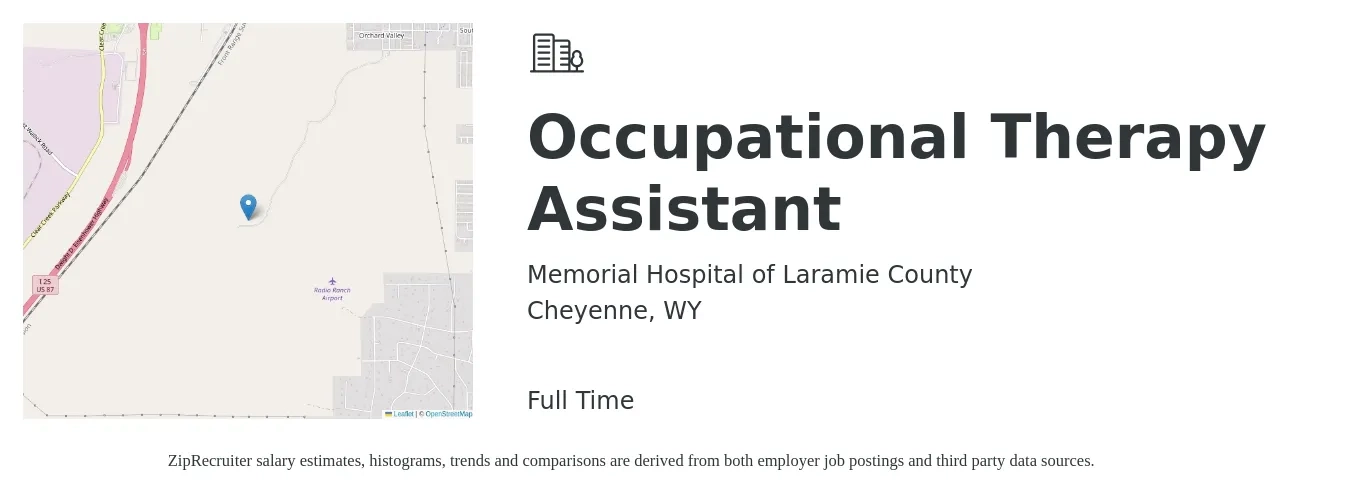Memorial Hospital of Laramie County job posting for a Occupational Therapy Assistant in Cheyenne, WY with a salary of $24 to $32 Hourly with a map of Cheyenne location.