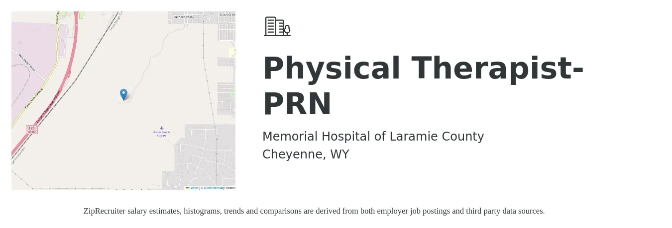 Memorial Hospital of Laramie County job posting for a Physical Therapist- PRN in Cheyenne, WY with a salary of $1,540 to $2,000 Weekly with a map of Cheyenne location.