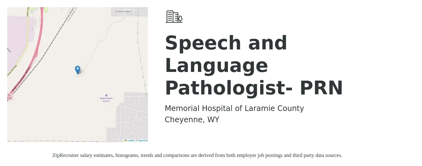 Memorial Hospital of Laramie County job posting for a Speech and Language Pathologist- PRN in Cheyenne, WY with a salary of $35 to $50 Hourly with a map of Cheyenne location.