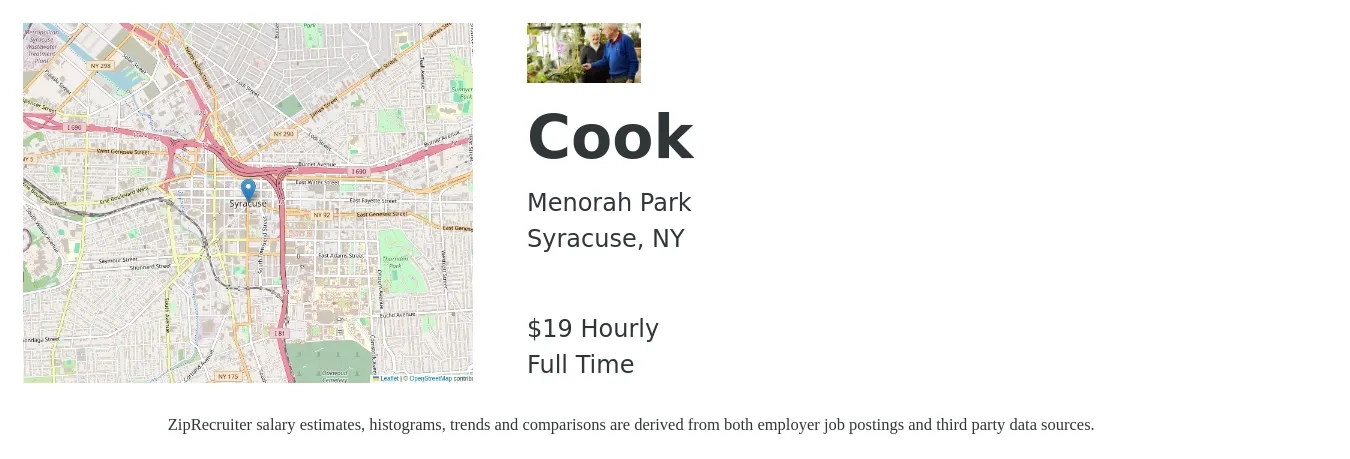 Menorah Park job posting for a Cook in Syracuse, NY with a salary of $20 Hourly with a map of Syracuse location.