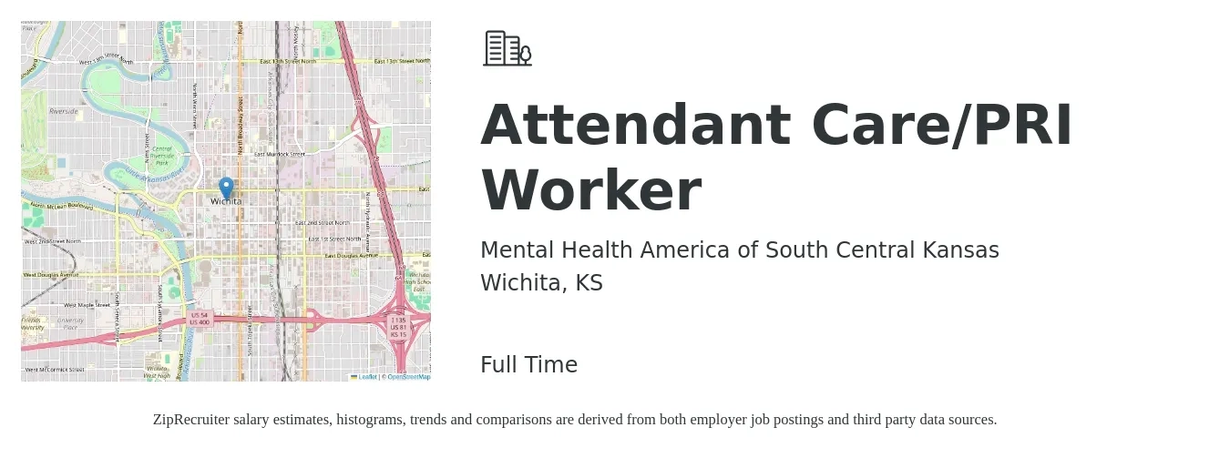 Mental Health America of South Central Kansas job posting for a Attendant Care/PRI Worker in Wichita, KS with a map of Wichita location.